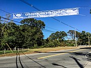 Banner across US 44 notes the 375th anniversary of Rehoboth in 2018