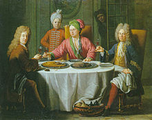 Reunion of gentlemen around a table in an interior, by Jacob van Schuppen Reunion de gentilhommes autour d une table dans un interieur van Schuppen.jpg