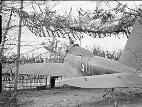 Fairey Battle, K9204 'QT-Q', of No. 142 Squadron in a camouflaged 'hide', Berry-au-Bac.