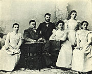 Vasily Safonov (1852—1918) with his pupils from Moscow Conservatory, on the left: Rosina Lhévinne