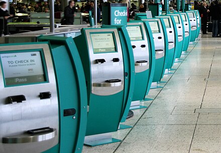 Self-check-in machines of Aer Lingus at Dublin Airport.