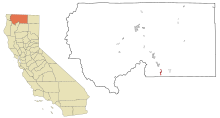 Kaliforniai Siskiyou megye beépített és be nem épített területei Dunsmuir Highlighted.svg