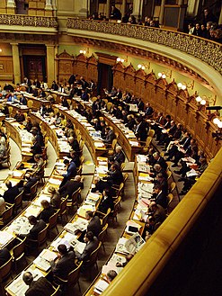 Swiss Federal Assembly session, with spectators gallery.jpg