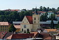 Čeština: Kostel Proměnění Páně z Masarykovy vyhlídky ve městě Třebíč v kraji Vysočina. English: Church of the Transfiguration in the town of Třebíč, Vysočina Region, Czech Republic, as seen from the Viewpoint of Tomáš Garrigue Masaryk. This is a photo of a cultural monument of the Czech Republic, number: 35539/7-3111. Památkový katalog  · MIS  · hledat obrázky  · hledat seznamy  · Wikidata