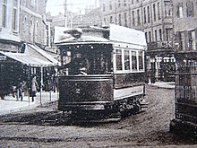 A single-deck car in Fore Street, c.1910