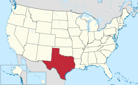 Mapa dos EUA coa Texas en destaque