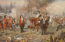 Eugene and Marlborough meet after the battle of Blenheim. The Duke of Marlborough greeting Prince Eugene of Savoy after their victory at Blenheim.jpg