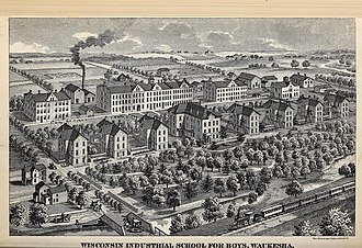 Industrial school for boys in Waukesha, picture published 1893 The Wisconsin blue book (1893) (14775246131).jpg