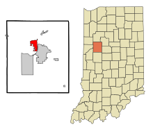 Tippecanoe County Indiana Incorporated and Unincorporated areas West Lafayette Highlighted.svg