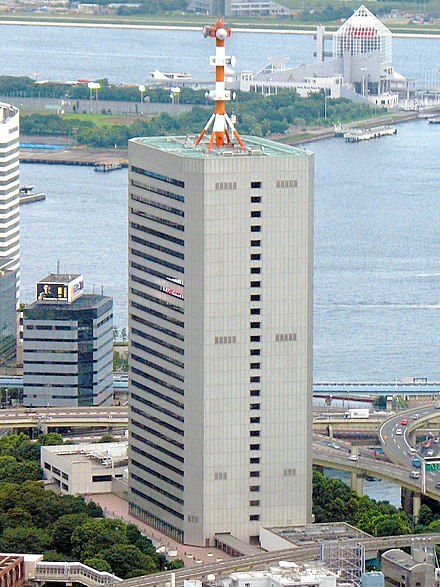 Tokyo Gas building and Harumi Passenger ship terminal from Tokyo Tower.jpg
