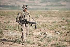 U.S. infantryman patrolling with the M240L