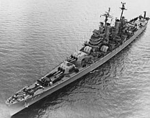 The cruiser USS Los Angeles during the war USS Los Angeles (CA-135) underway on 21 March 1951 (NH 93207).jpg