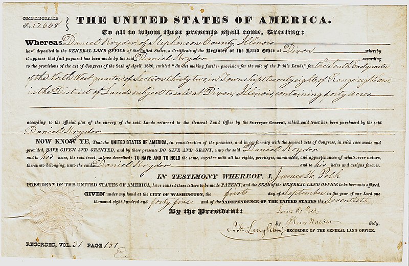 File:US General Land Office Deed 1845.jpg