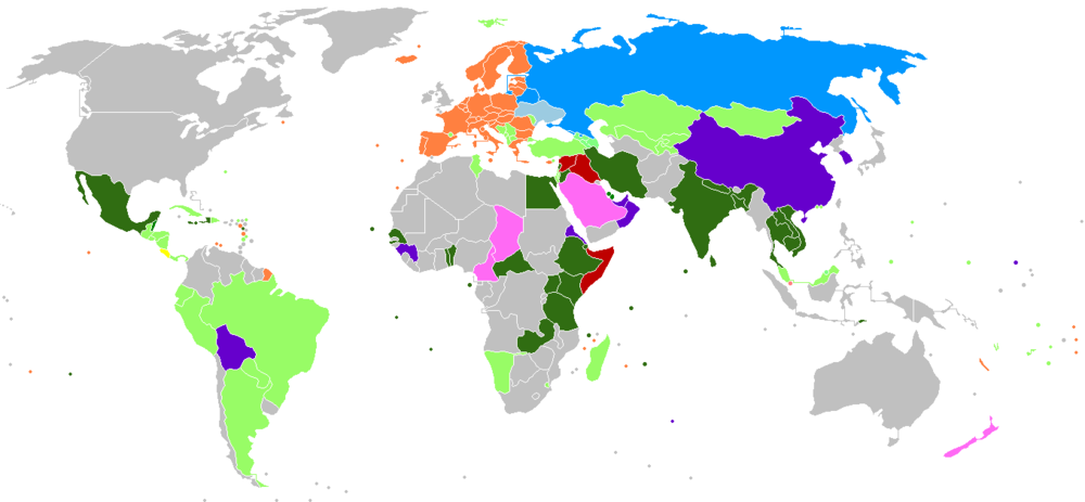 Карта мира, отражающая визовые требования для граждан Украины