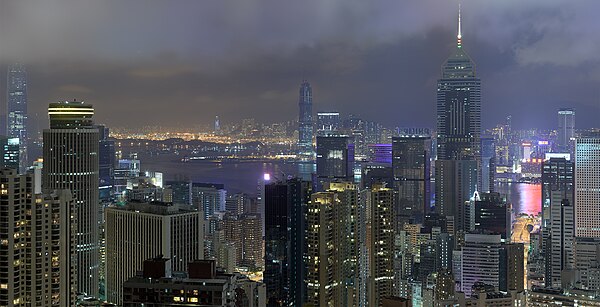 Panorama of Wan Chai, Hong Kong, taken from a lookout along Stubbs Road near Victoria Peak