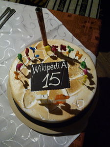WikipediAnniversary15 birthday-cake in Bulgaria.