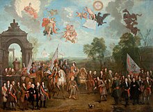 The painting of William III, attacked by SPL members. William III, the Duke of Schomberg and the Pope.jpg