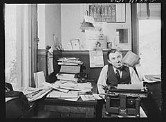 William N. Young, publisher of the Record-express, is also its reporter and advertising man