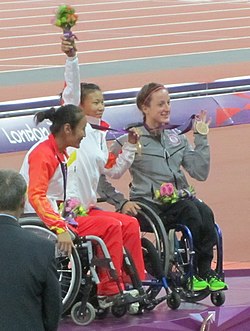 Women's 100m T54 Victory Ceremony (cropped).jpg