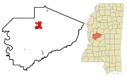 Yazoo County Mississippi Incorporated and Unincorporated areas Yazoo City Highlighted.svg