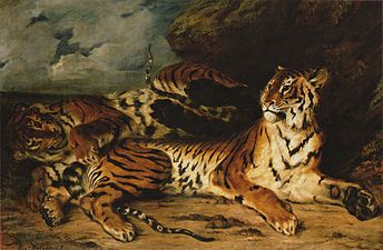 Joven tigre jugando con su madre, 1830.