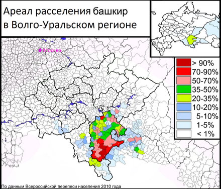 Bashkirs in Russia by administrative districts (raions) in 2010