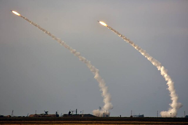 A pair of S-300 missiles being launched