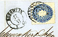 2 Neu Groschen Mi17, grid in circle cancelled at ROSSWEIN. Detail from a cover to Gera 18-6-1867. Mi17.