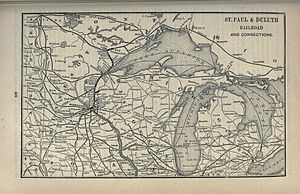 An 1891 route map 1891 Poor's St. Paul and Duluth Railroad.jpg