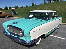 1955 Nash Ambassador Custom sedan LeMans 1955 Nash Ambassador Custom sedan six-cylinder LeMans sedan at 2015 AACA Eastern Regional Fall Meet 01of17.jpg