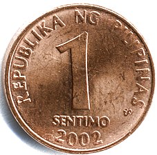 1 Philippine Centavo (2002), no longer produced.