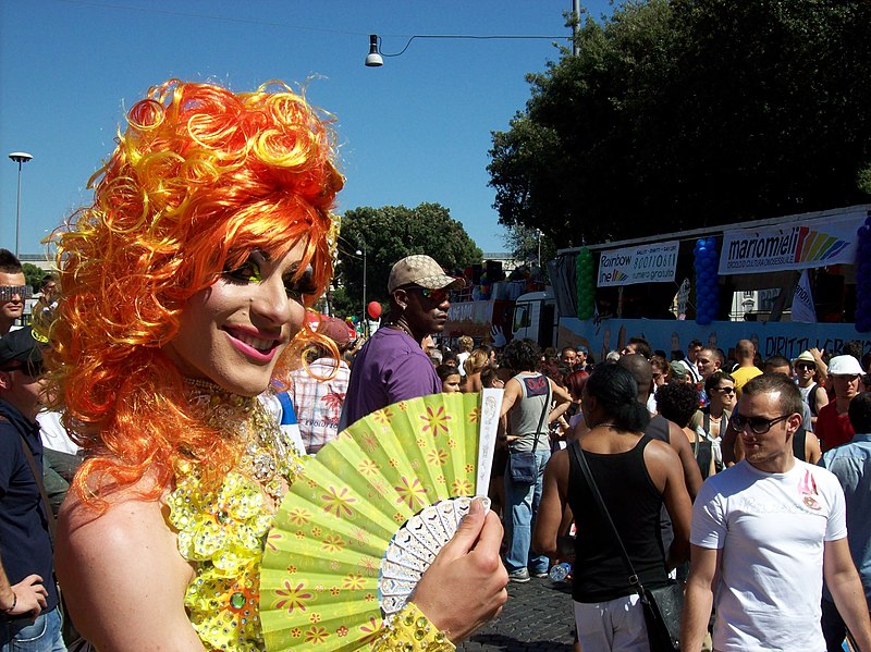 File 2012 06 23 Rome Gay Pride Transsex Wearing An Orange Wig Wikimedia Commons