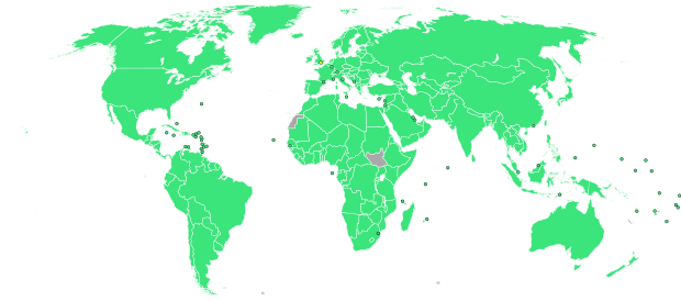 Participating countries:
Green = Had previously participated; Grey = Participating for first time; Yellow circle is host city (London) 2012 Summer Olympic games countries.svg