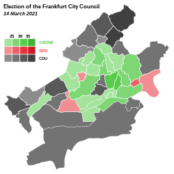 Results of the 2021 city council election 2021 Frankfurt am Main City Council election.svg