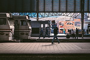Trains at a station in Egypt in 2017