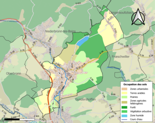 Barevná mapa znázorňující využití půdy.