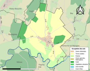 Carte en couleurs présentant l'occupation des sols.