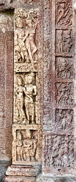 File:7th century amorous couples in kama mithuna and Vishnu avatar reliefs, Lakshmana Hindu temple, Sirpur Chhattisgarh India 2.jpg