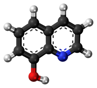 Ball-and-stick model of the 8-hydroxyquinoline molecule