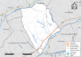 Carte en couleur présentant le réseau hydrographique de la commune