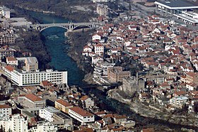 Aerial shot of the rebuilt bridge in Mostar (1997).JPEG