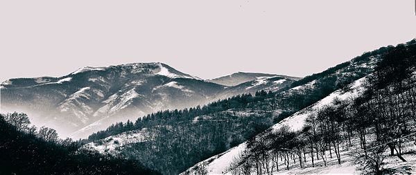 Black and white winter landscape in Aghveran, January 2017