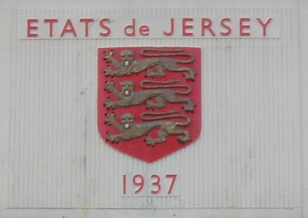 États de Jersey and arms on the original terminal building of Jersey Airport built by the States in 1937
