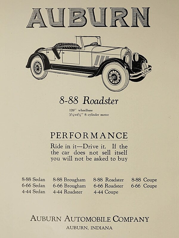 Auburn 8-88 Roadster advertisement in 1926