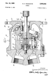 Axialkolvpump av "swashplate"-typ med sfäriskt utformade kolvar med kolvring. USPTO patent nr. 2956845 från 1960. (exempelritning från patentdokumentation).