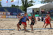 Deutsch: Beachhandball Europameisterschaften 2019 (Beach handball Euro); Tag 2: 3. Juli 2019 – Männer, Vorrunde Gruppe B, Serbien-Portugal 2:0 (20:15, 88:17) English: Beach handball Euro; Day 2: 3 July 2019 – Men Preliminary Round Group B - Serbia-Portugal 2:0 (20:15, 88:17)