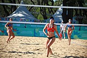 Deutsch: Beachvolleyball bei den Olympischen Jugendspielen 2018; Tag 8, 14. Oktober 2018; Mädchen, Achtelfinale – Bolivien-Puerto Rico 0:2 (18–21/18–21 ) English: Beach volleyball at the 2018 Summer Youth Olympics at 14 October 2018 – Girls Round of 16 – Bolivia-Puerto Rico 0:2 (18–21/18–21 )