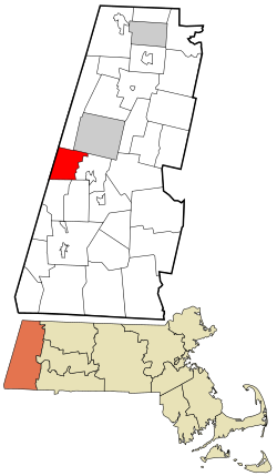 列治文在伯克夏縣及麻薩諸塞州的位置（以紅色標示）