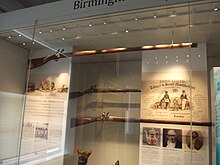 Slaving guns (Birmingham History Galleries). In the second half of the 18th century, Europeans sold 300,000 rifles a year in Africa, maintaining the endemic state of war in which men, who were taken prisoner, were sold to supply the demand for slaves. Birmingham History Galleries - Birmingham its people, its history - A Stranger's Guide to 18th Century Birmingham - gun barrels (8165019515).jpg