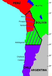 Chile's territorial gains after the War of the Pacific Borders Chile 1879 and 2006 SP.png